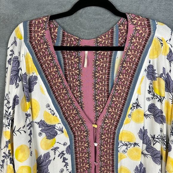 Free People Top Womens Large White Freshly Squeezed Lemon Boho Festival Oversize - Picture 3 of 13